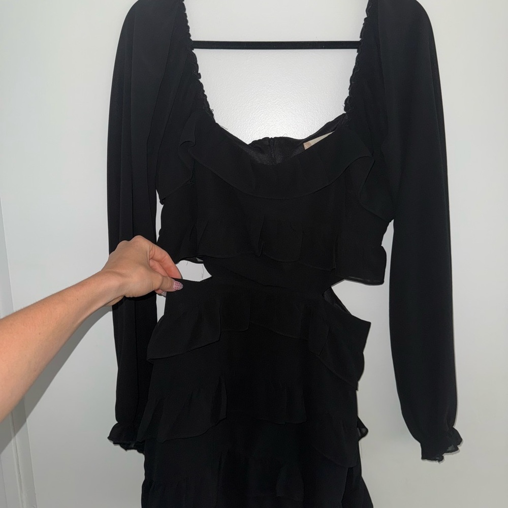 Altar'd State Black Babydoll Dress with Bishop Sleeves